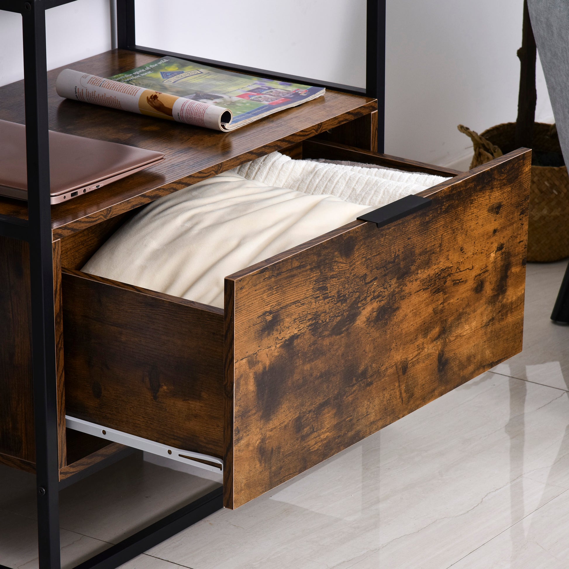 Industrial Style Sideboard, Vintage Wood and Metal Dresser for Living Room or Bedroom with 1 Drawer 73x45.5x76cm