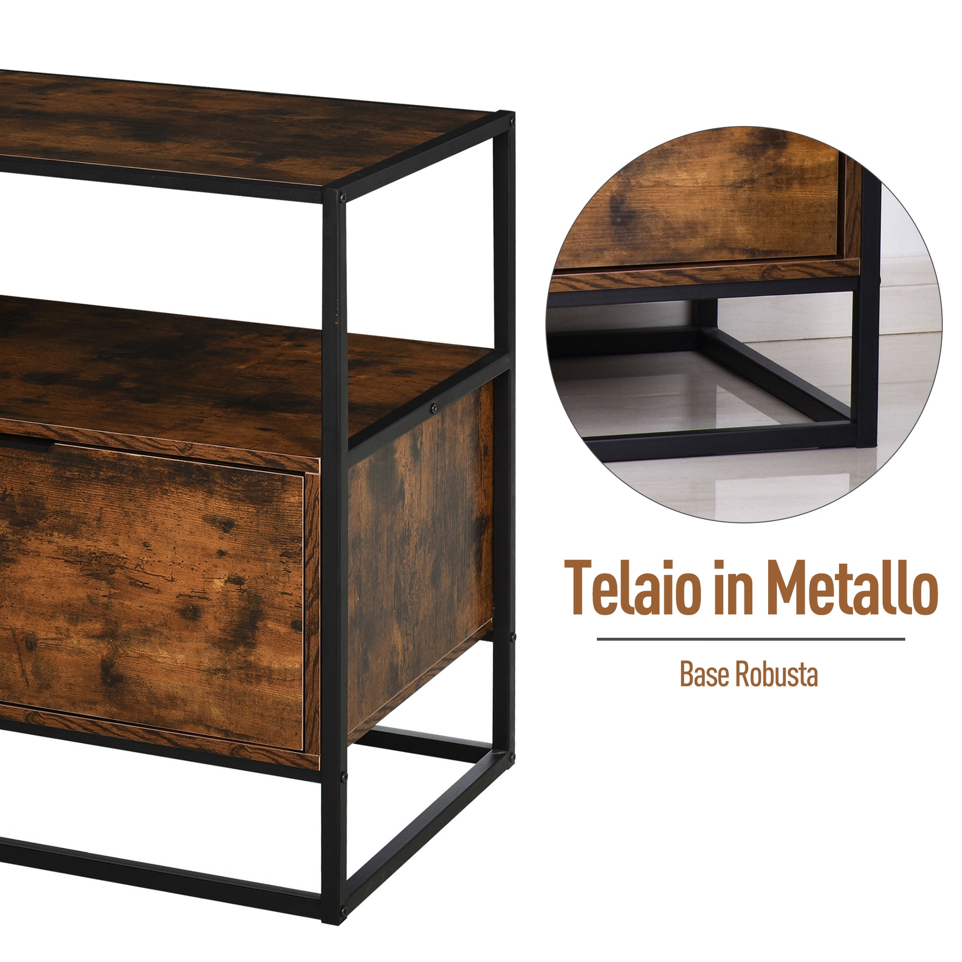 Industrial Style Sideboard, Vintage Wood and Metal Dresser for Living Room or Bedroom with 1 Drawer 73x45.5x76cm