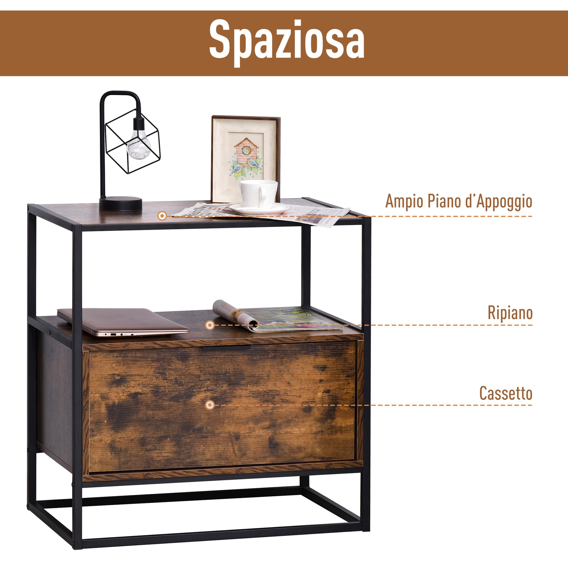 Industrial Style Sideboard, Vintage Wood and Metal Dresser for Living Room or Bedroom with 1 Drawer 73x45.5x76cm
