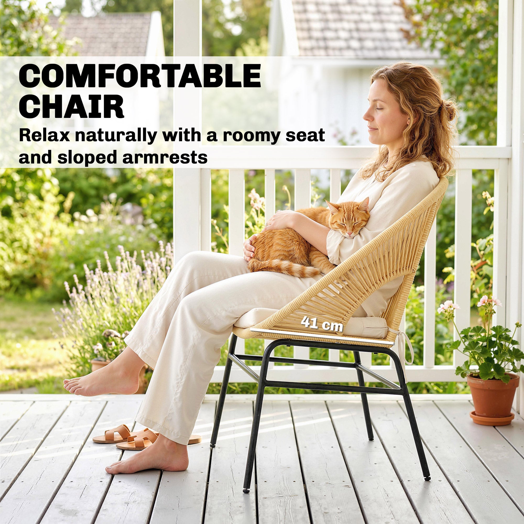 3-Piece Rattan Bistro Set – 2 Cushioned Chairs & Tempered Glass Table, Ergonomic Balcony/Patio Furniture, Beige