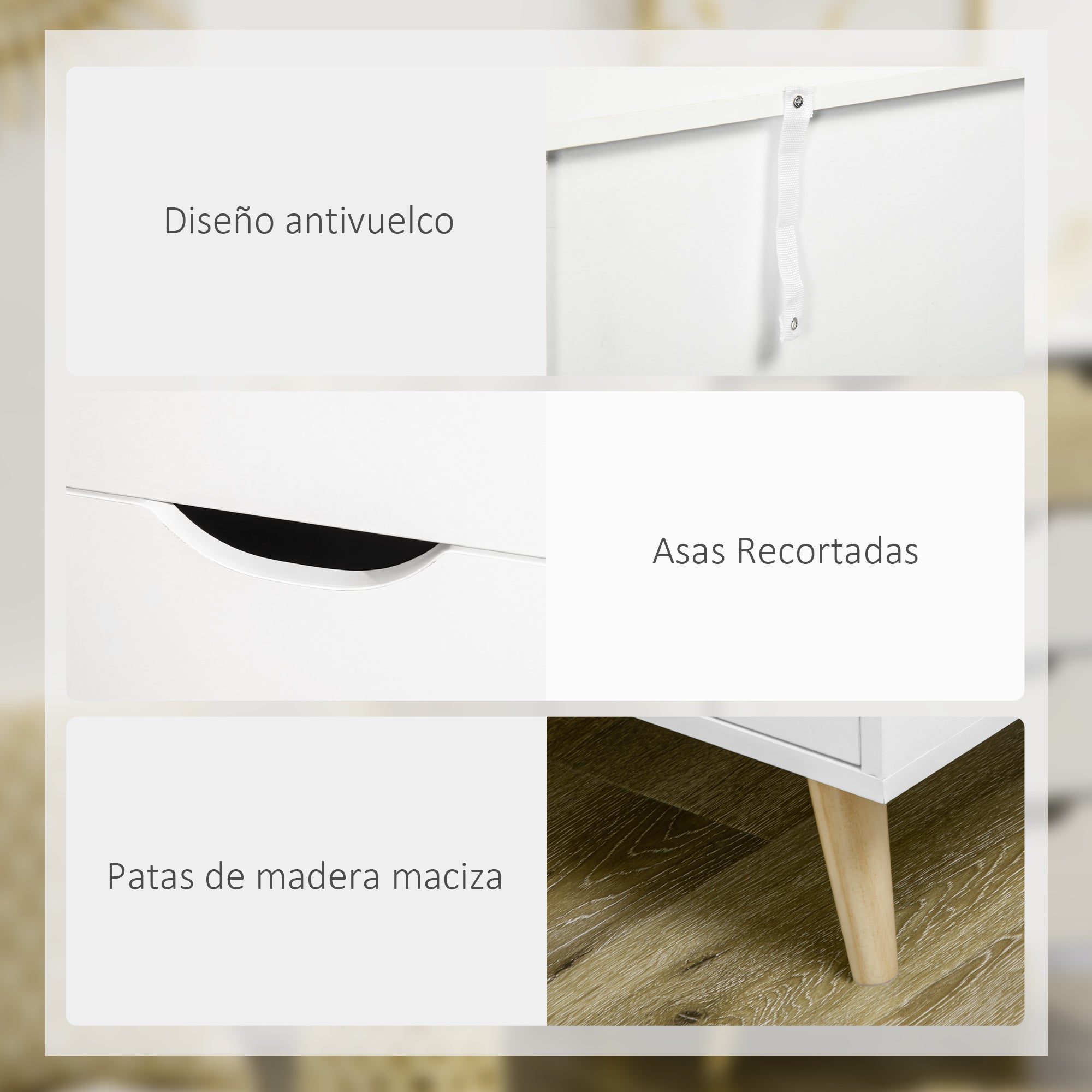 5-Drawer Chest of Drawers with Raised Legs for Bedroom Living Room Office Modern Style Anti-tip 60x40x77.5 cm Natural and White