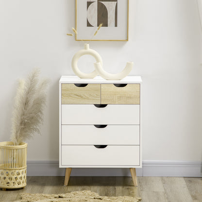 5-Drawer Chest of Drawers with Raised Legs for Bedroom Living Room Office Modern Style Anti-tip 60x40x77.5 cm Natural and White