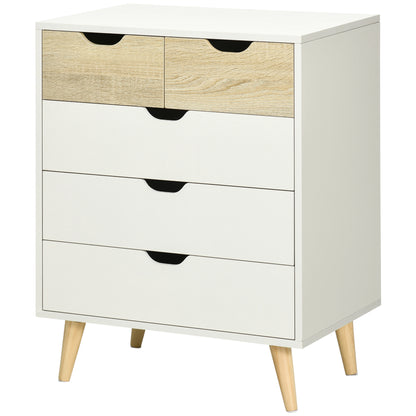5-Drawer Chest of Drawers with Raised Legs for Bedroom Living Room Office Modern Style Anti-tip 60x40x77.5 cm Natural and White