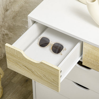 5-Drawer Chest of Drawers with Raised Legs for Bedroom Living Room Office Modern Style Anti-tip 60x40x77.5 cm Natural and White