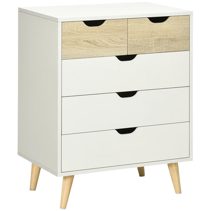 5-Drawer Chest of Drawers with Raised Legs for Bedroom Living Room Office Modern Style Anti-tip 60x40x77.5 cm Natural and White