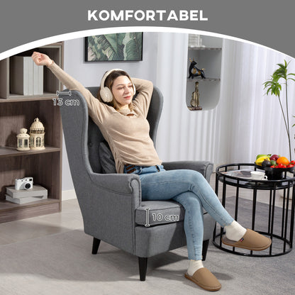 Wingback Chair with Ottoman Lounge Chair Modern Armchair with Linen Look, Lumbar Pillow, Relaxing Chair with Armrest for Living Room Gray