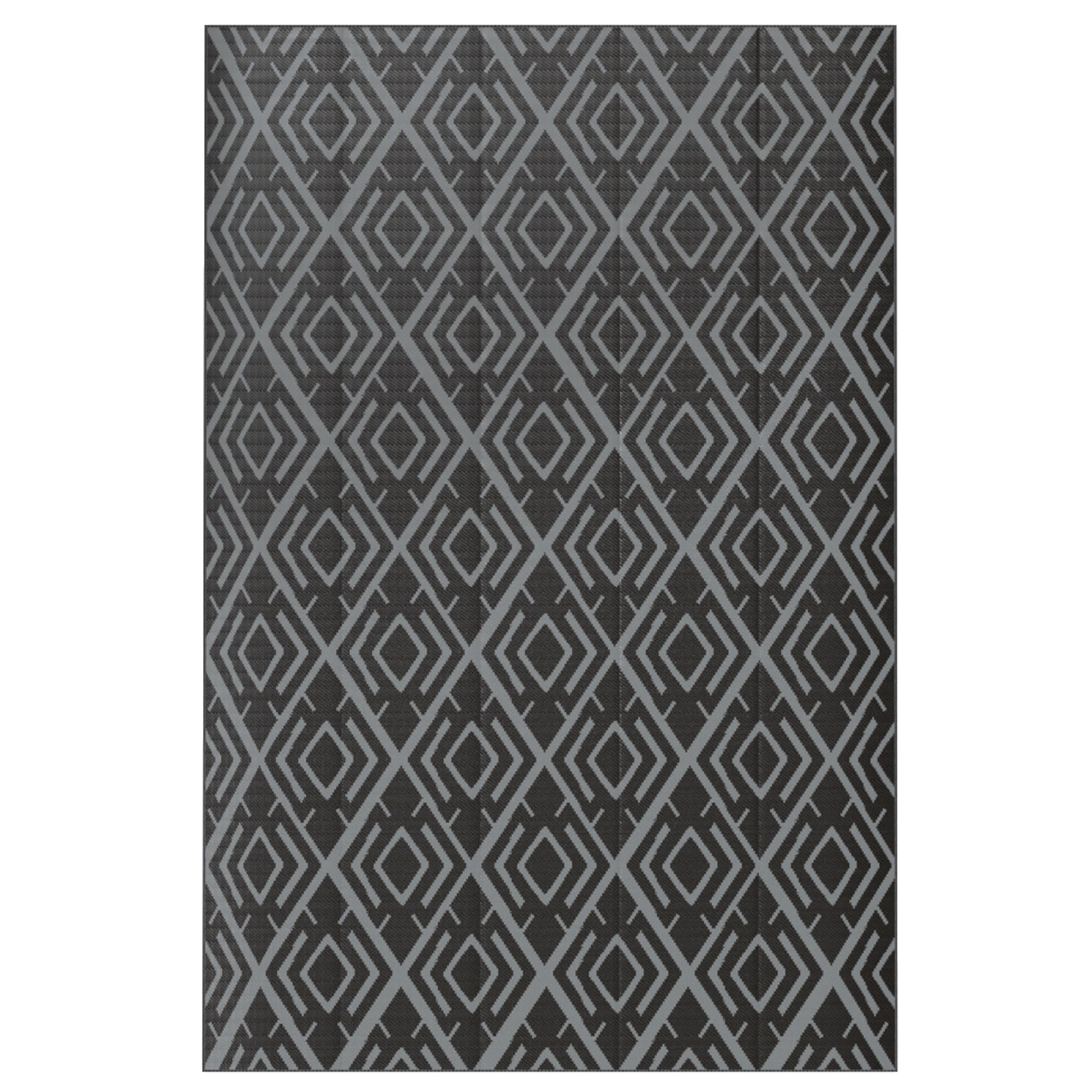 Outdoor Rug 182x274 cm Reversible Rug with Geometric Diamond Pattern Waterproof Carrying Bag for Terrace Balcony Patio Camping Beach Black