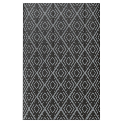 Outdoor Rug 182x274 cm Reversible Rug with Geometric Diamond Pattern Waterproof Carrying Bag for Terrace Balcony Patio Camping Beach Black