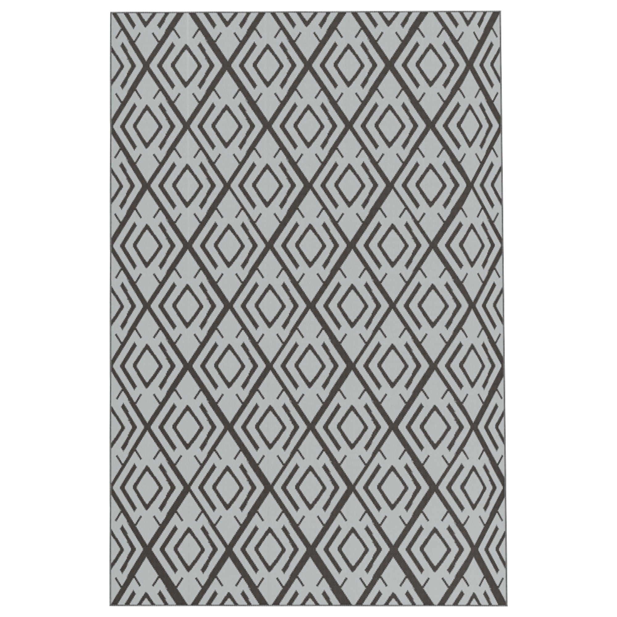 Outdoor Rug 182x274 cm Reversible Rug with Geometric Diamond Pattern Waterproof Carrying Bag for Terrace Balcony Patio Camping Beach Black