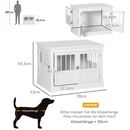 Dog Crate, Furniture with 3 Doors Dog House for Home Indoor, for Small Dogs up to 10 kg, Dog House 78 x 53 x 59.3 cm, White
