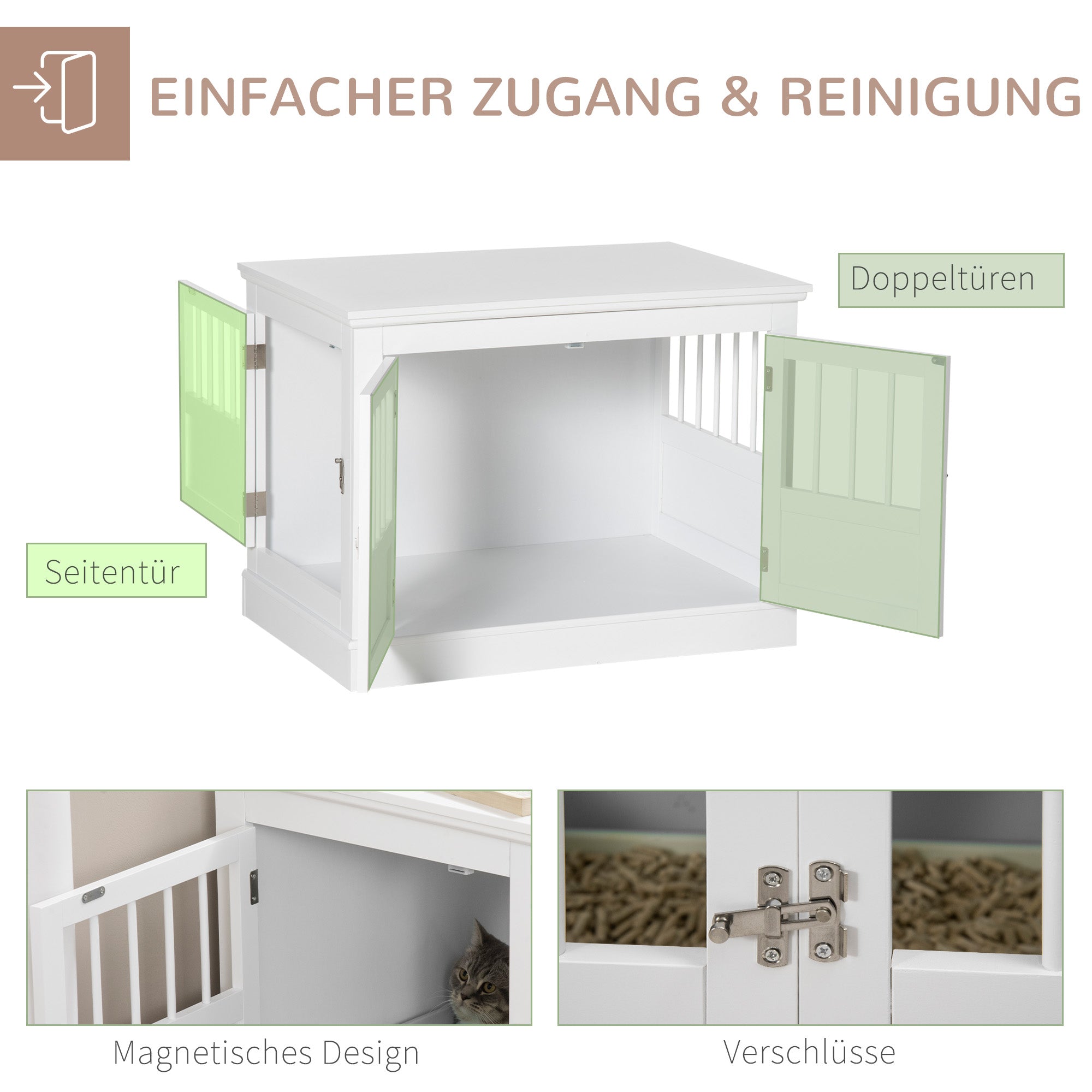 Dog Crate, Furniture with 3 Doors Dog House for Home Indoor, for Small Dogs up to 10 kg, Dog House 78 x 53 x 59.3 cm, White