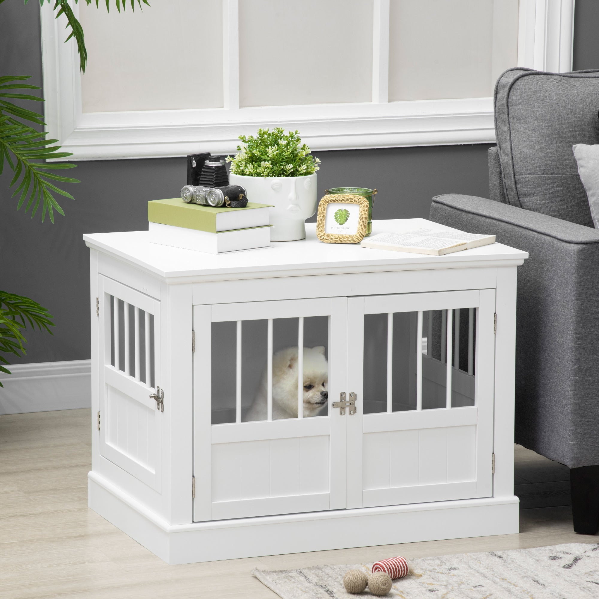 Dog Crate, Furniture with 3 Doors Dog House for Home Indoor, for Small Dogs up to 10 kg, Dog House 78 x 53 x 59.3 cm, White