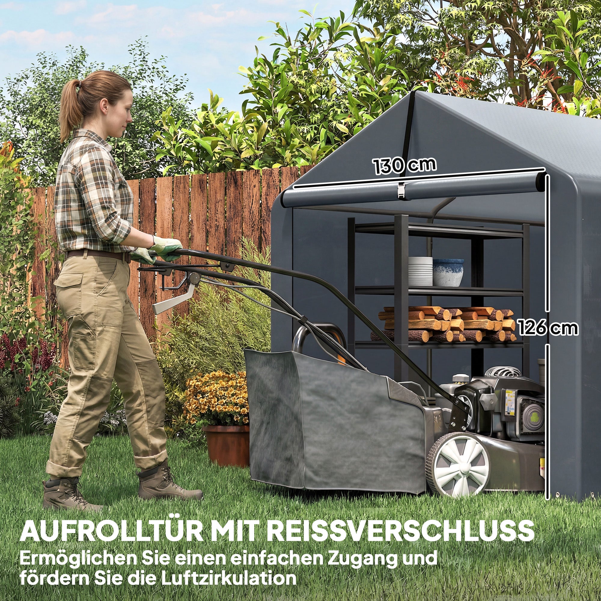 7.2 x 5.2 ft Waterproof Storage Tent with Roll-Up Zipper Door, Gable Roof Steel Frame, UV-Resistant — Dark Gray