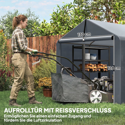 7.2 x 5.2 ft Waterproof Storage Tent with Roll-Up Zipper Door, Gable Roof Steel Frame, UV-Resistant — Dark Gray