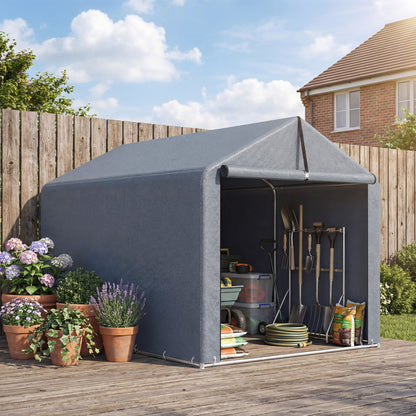 7.2 x 5.2 ft Waterproof Storage Tent with Roll-Up Zipper Door, Gable Roof Steel Frame, UV-Resistant — Dark Gray