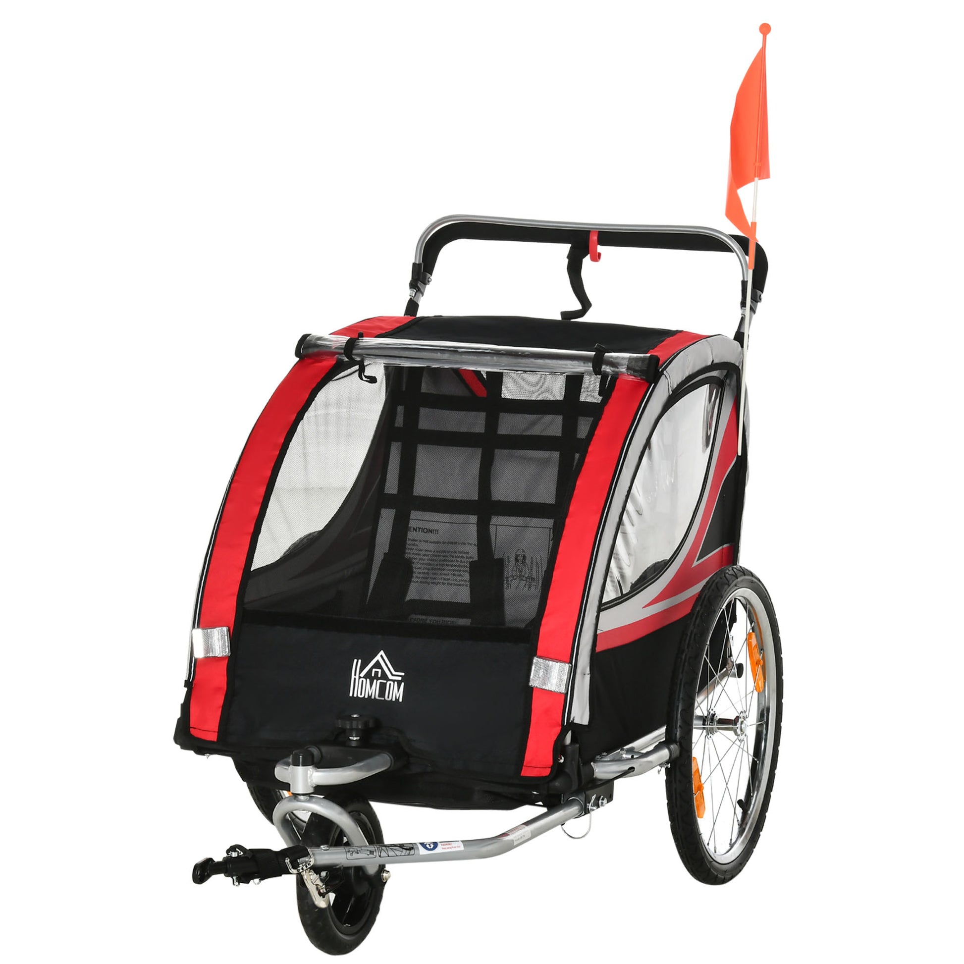 2-in-1 Foldable Kids Trailer Bike Trailer with Removable Front Wheel, Rear Brakes, Child Bike Trailer for 2 Children from 18 Months, up to 26.4 kg load capacity, Red