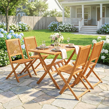 5-Piece Folding Acacia Wood Garden Dining Set – FSC-Certified, Slatted Table + 4 Foldable Chairs, Weather-Resistant (Natural)