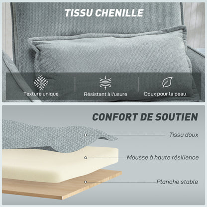 1-Seat 3-in-1 Convertible Armchair — Click-Clack Chenille Sofa Bed, Wide Seat, Adjustable Back, Includes Pillow & Side Pockets, Guest Sofa Bed for Small Spaces, Gray