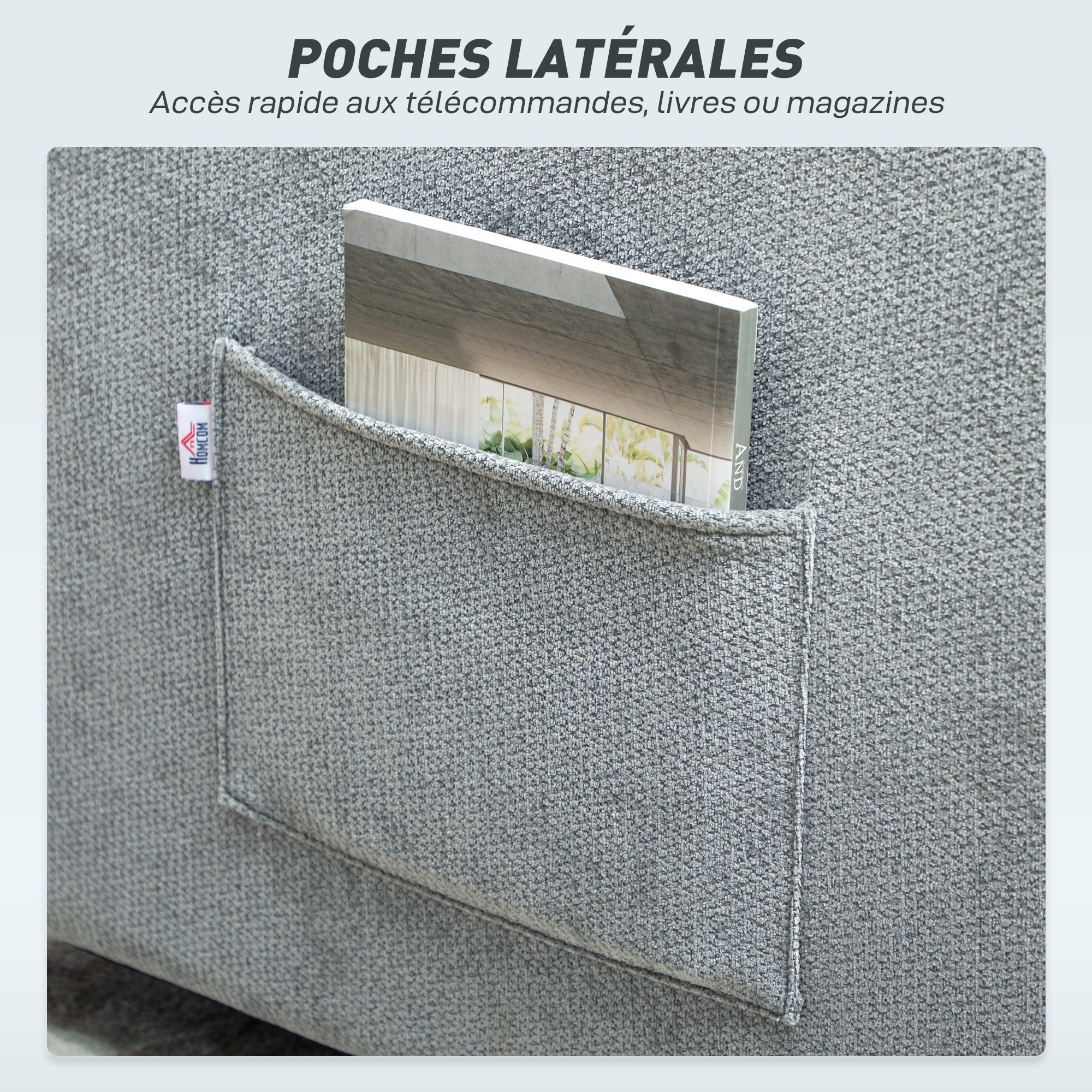 1-Seat 3-in-1 Convertible Armchair — Click-Clack Chenille Sofa Bed, Wide Seat, Adjustable Back, Includes Pillow & Side Pockets, Guest Sofa Bed for Small Spaces, Gray