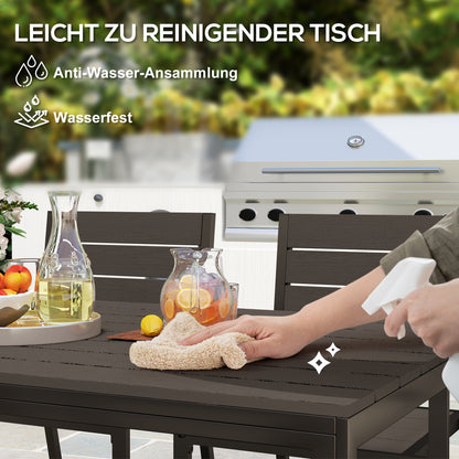 7-piece dining set for 6 persons Dining table with 6 stackable chairs Dining room set with slatted table Kitchen table set Balcony furniture Garden furniture for terrace, balcony Dark Brown