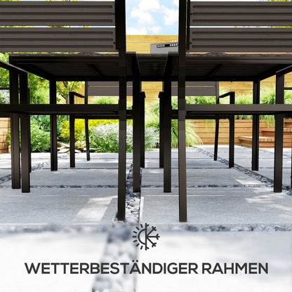 7-piece dining set for 6 persons Dining table with 6 stackable chairs Dining room set with slatted table Kitchen table set Balcony furniture Garden furniture for terrace, balcony Dark Brown