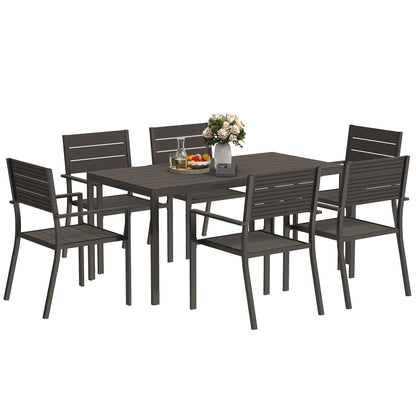 7-piece dining set for 6 persons Dining table with 6 stackable chairs Dining room set with slatted table Kitchen table set Balcony furniture Garden furniture for terrace, balcony Dark Brown