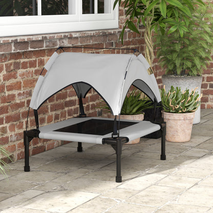 Elevated Dog Bed with Canopy, Pet Bed, Outdoor Dog Lounge with Roof, Breathable, for Small and Medium Dogs Light Gray Oxford 76 x 61 x 69.5 cm