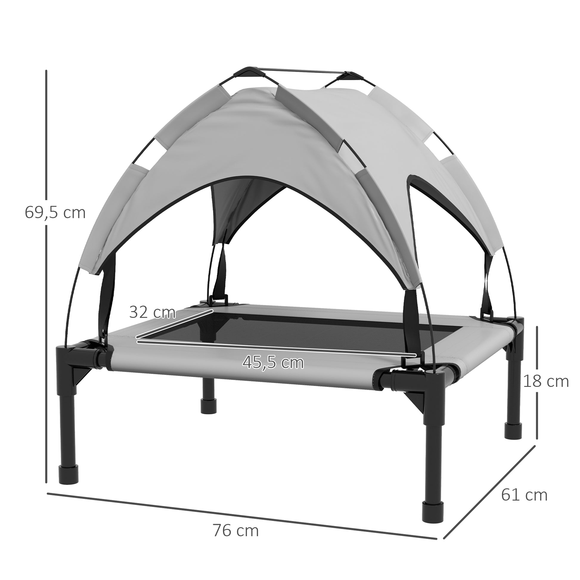 Elevated Dog Bed with Canopy, Pet Bed, Outdoor Dog Lounge with Roof, Breathable, for Small and Medium Dogs Light Gray Oxford 76 x 61 x 69.5 cm