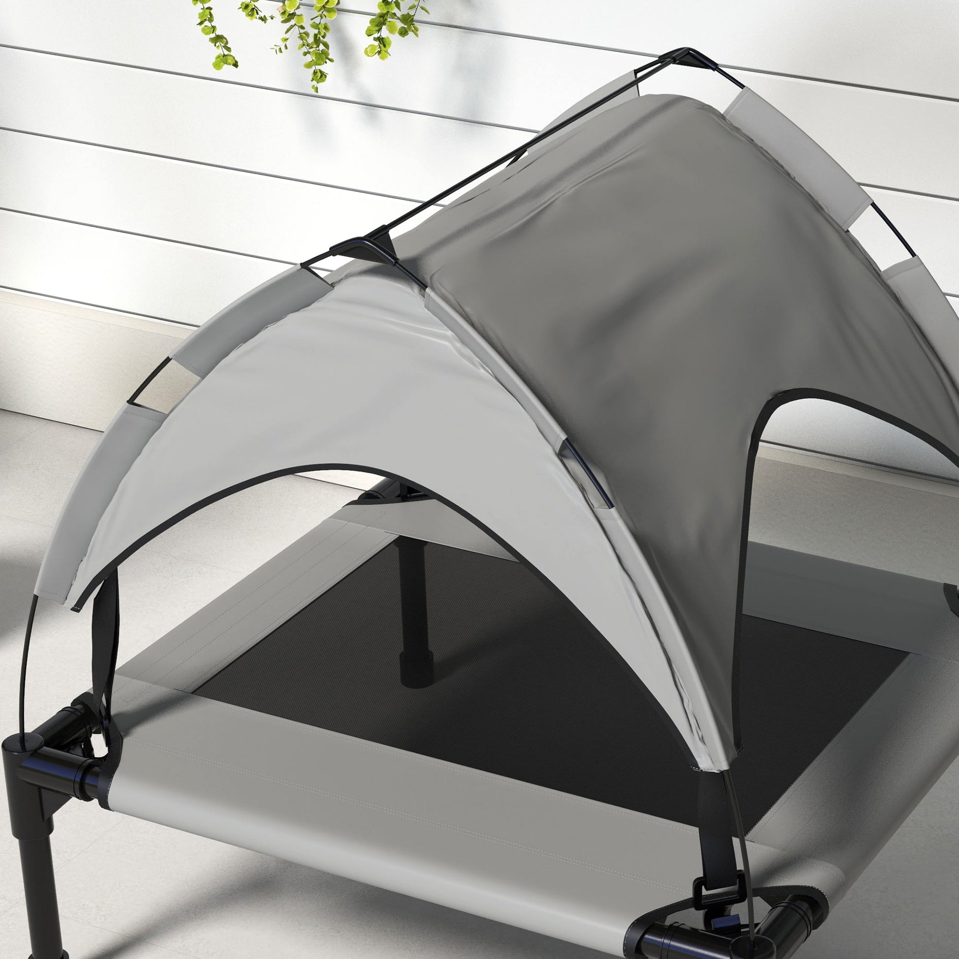 Elevated Dog Bed with Canopy, Pet Bed, Outdoor Dog Lounge with Roof, Breathable, for Small and Medium Dogs Light Gray Oxford 76 x 61 x 69.5 cm