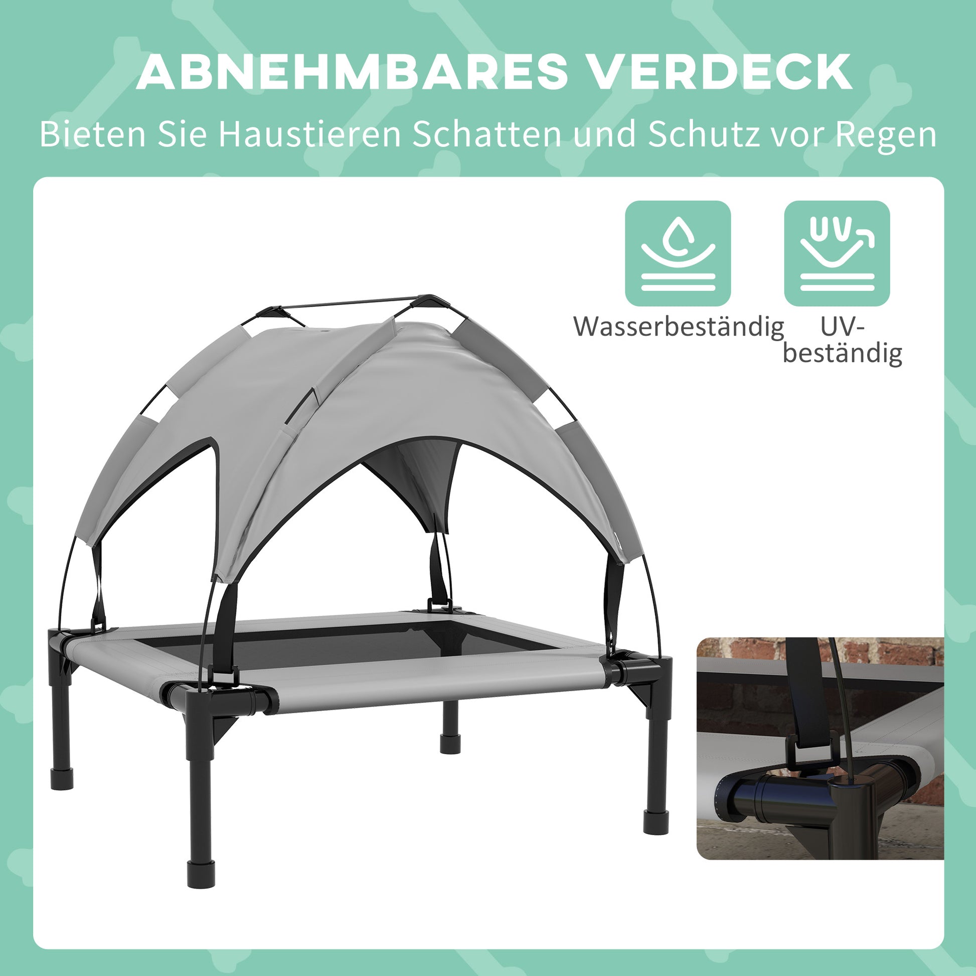Elevated Dog Bed with Canopy, Pet Bed, Outdoor Dog Lounge with Roof, Breathable, for Small and Medium Dogs Light Gray Oxford 76 x 61 x 69.5 cm