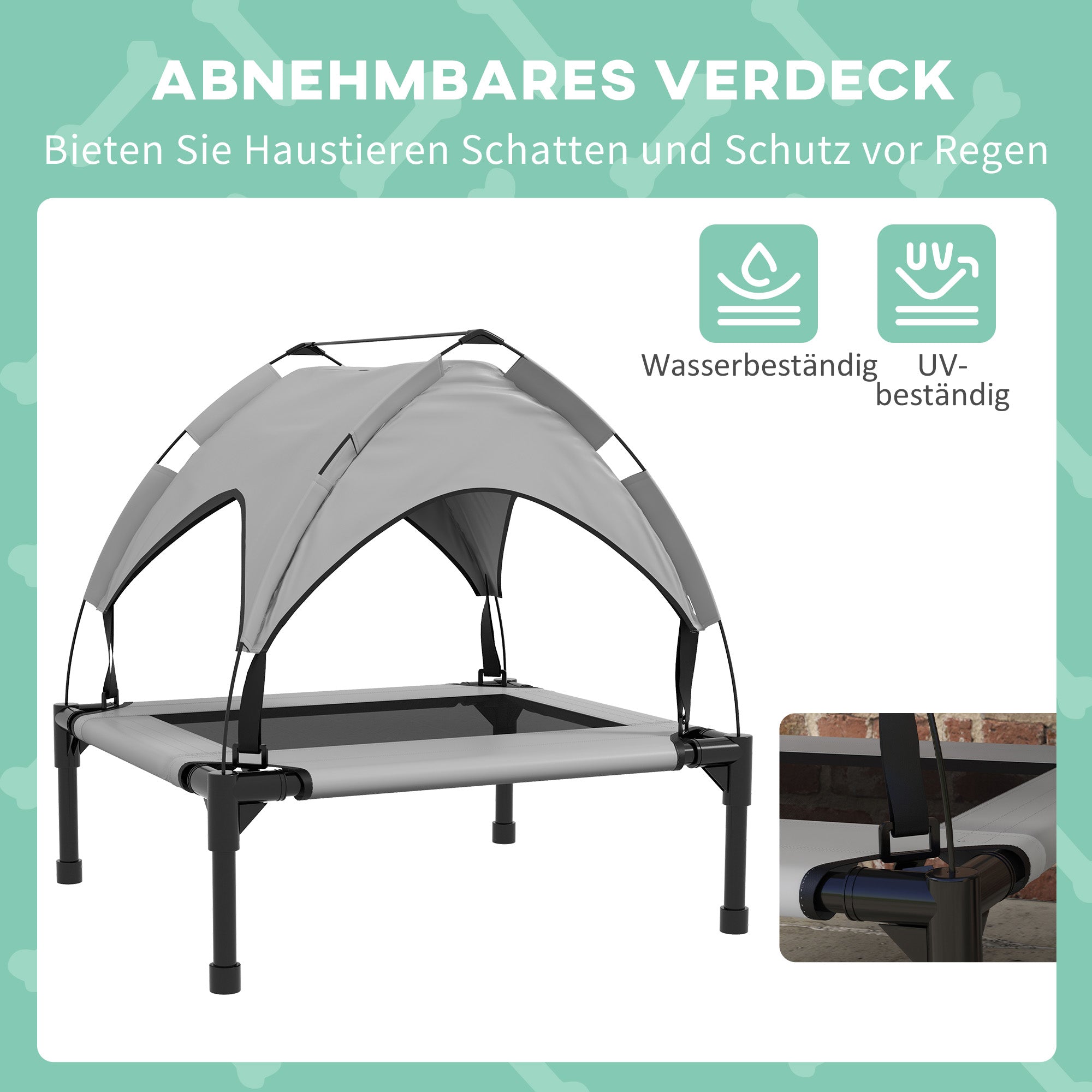 Elevated Dog Bed with Canopy, Pet Bed, Outdoor Dog Lounge with Roof, Breathable, for Small and Medium Dogs Light Gray Oxford 76 x 61 x 69.5 cm