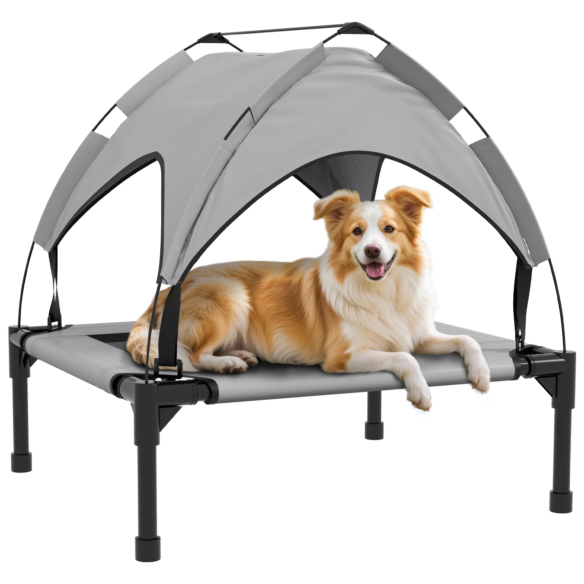 Elevated Dog Bed with Canopy, Pet Bed, Outdoor Dog Lounge with Roof, Breathable, for Small and Medium Dogs Light Gray Oxford 76 x 61 x 69.5 cm