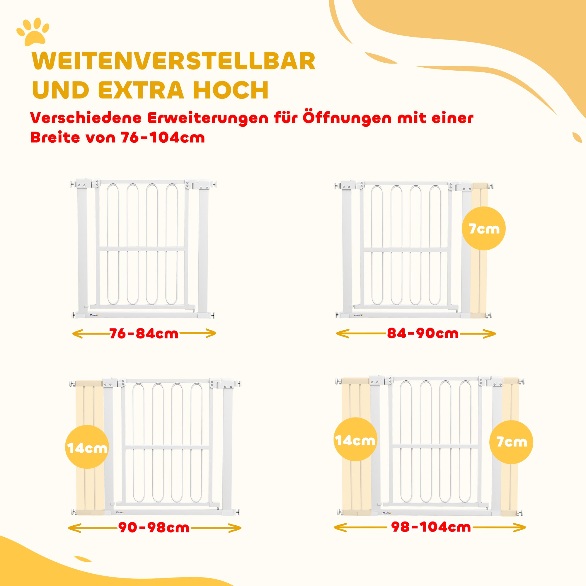 Stair Guard Door Guard Barrier without Drilling 76-104 cm Steel Guard for Dogs, Pets Stairs, Door, White