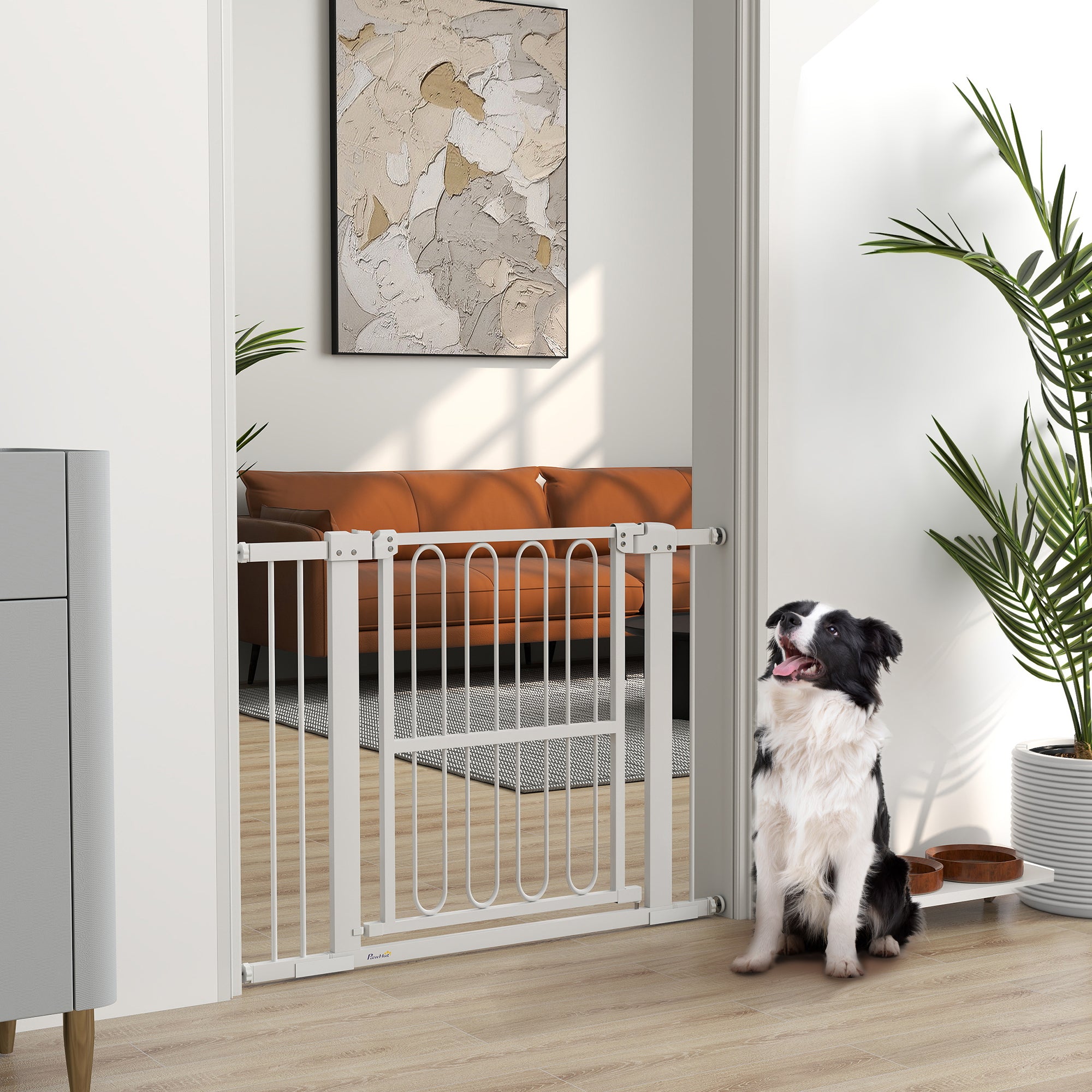 Stair Guard Door Guard Barrier without Drilling 76-104 cm Steel Guard for Dogs, Pets Stairs, Door, White