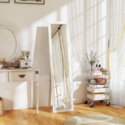 Rectangular mirror on a wall stand or to lay with a wooden frame for living room bedroom 37 x 157 cm white