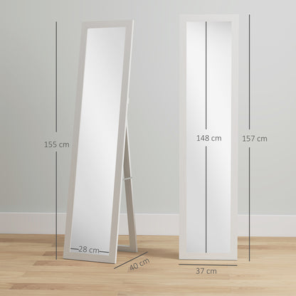 Rectangular mirror on a wall stand or to lay with a wooden frame for living room bedroom 37 x 157 cm white
