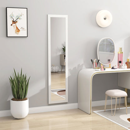 Rectangular mirror on a wall stand or to lay with a wooden frame for living room bedroom 37 x 157 cm white