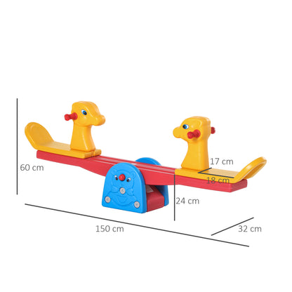 Kids Seesaw Swing Rocking Toy with Textured Giraffe-Shaped Handlebar and Backrest Load 20kg per Seat for Indoor and Outdoor Use 150x32x60 cm Multicolor
