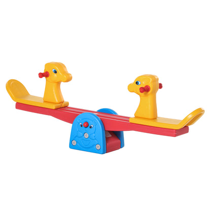 Kids Seesaw Swing Rocking Toy with Textured Giraffe-Shaped Handlebar and Backrest Load 20kg per Seat for Indoor and Outdoor Use 150x32x60 cm Multicolor