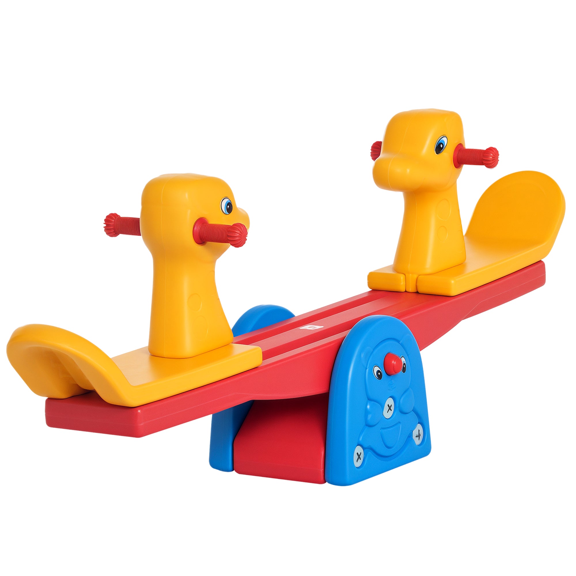 Kids Seesaw Swing Rocking Toy with Textured Giraffe-Shaped Handlebar and Backrest Load 20kg per Seat for Indoor and Outdoor Use 150x32x60 cm Multicolor