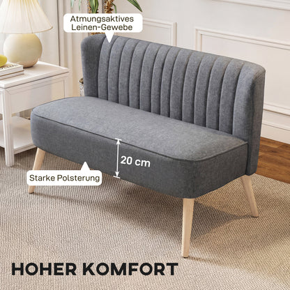2-Seater Loveseat — Small Linen-Look Upholstered Sofa for Living Room, Bedroom, Small Spaces, Gray (46.1" x 22.2" x 30.3")