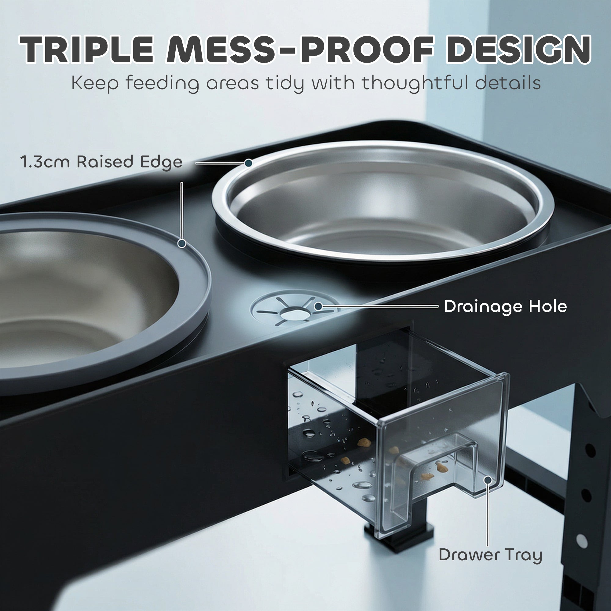 Adjustable Elevated Dog Feeder with Stand — 2 Stainless Steel Bowls, Height Adjustable, Black