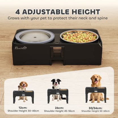 Adjustable Elevated Dog Feeder with Stand — 2 Stainless Steel Bowls, Height Adjustable, Black