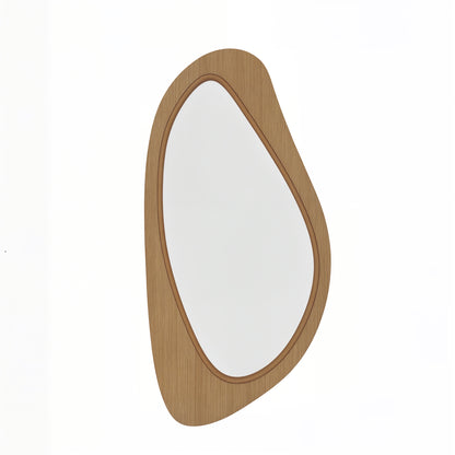 Asymmetrical Wall Mirror 36 x 17.7 in – Pine Veneer Frame Decorative Hanging Mirror for Bedroom & Living Room, Natural Wood