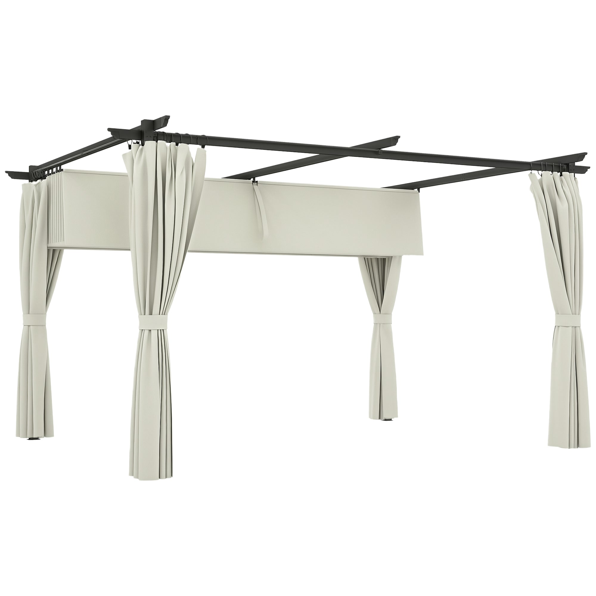 Pergola Garden Outdoor 3 x 4m Extendable Sliding Pavilion with Side Walls, Garden Gazebo, 180g/m² High-Density Polyester, Sun Protection UPF30+, for Patio, Cream