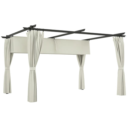 Pergola Garden Outdoor 3 x 4m Extendable Sliding Pavilion with Side Walls, Garden Gazebo, 180g/m² High-Density Polyester, Sun Protection UPF30+, for Patio, Cream