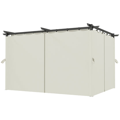 Pergola Garden Outdoor 3 x 4m Extendable Sliding Pavilion with Side Walls, Garden Gazebo, 180g/m² High-Density Polyester, Sun Protection UPF30+, for Patio, Cream