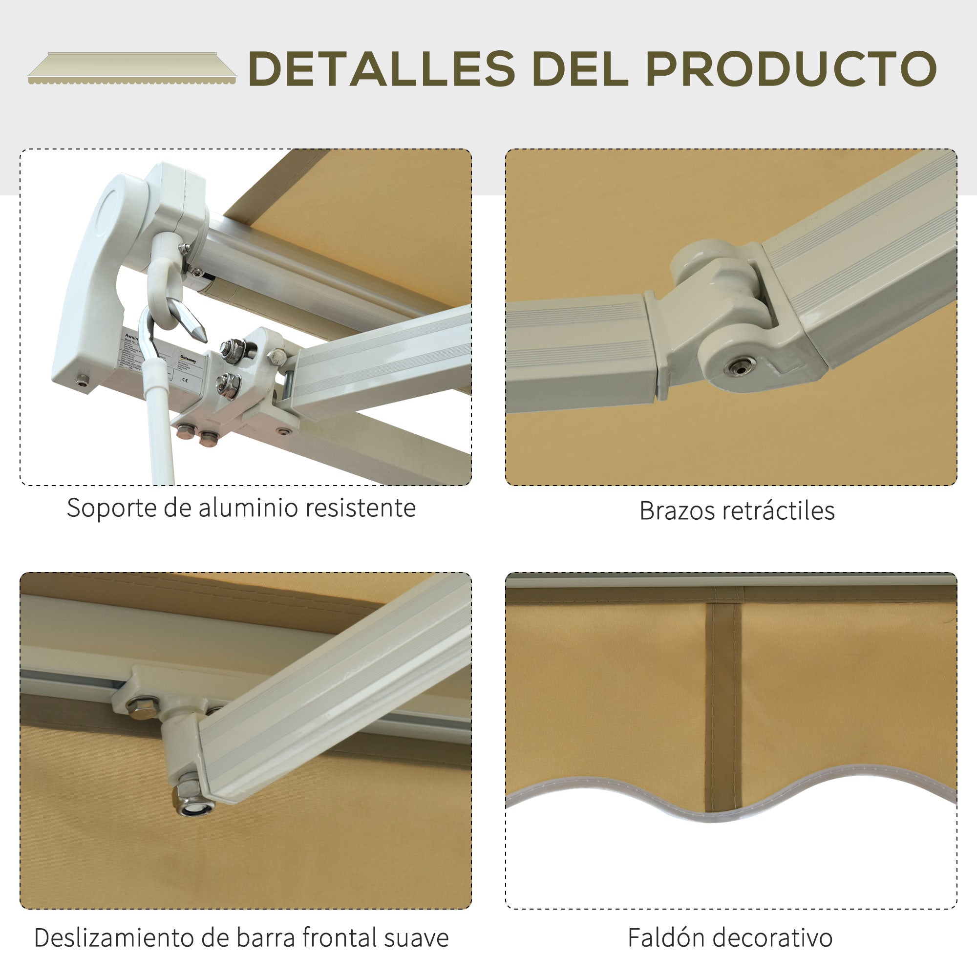 Manual Retractable Awning 295x250 cm Balcony Awning with Metal Crank, Waterproof and Anti-UV Exterior Roll-Up Awning for Garden Terrace Windows Cream