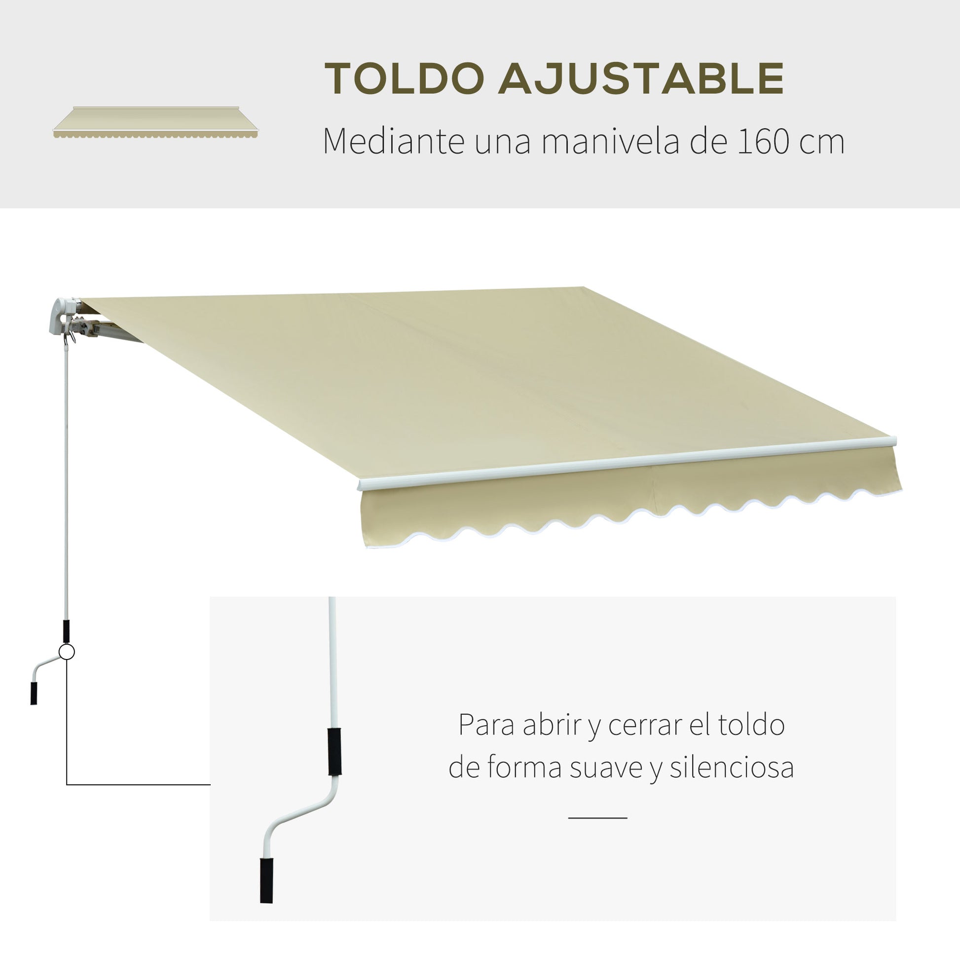 Manual Retractable Awning 295x250 cm Balcony Awning with Metal Crank, Waterproof and Anti-UV Exterior Roll-Up Awning for Garden Terrace Windows Cream
