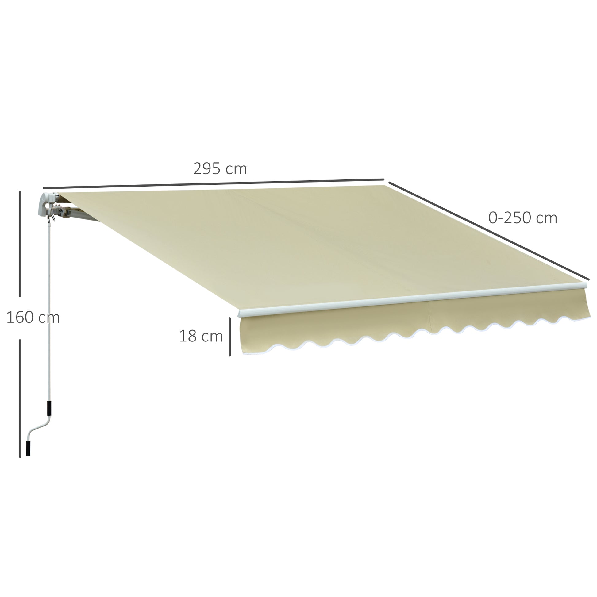 Manual Retractable Awning 295x250 cm Balcony Awning with Metal Crank, Waterproof and Anti-UV Exterior Roll-Up Awning for Garden Terrace Windows Cream